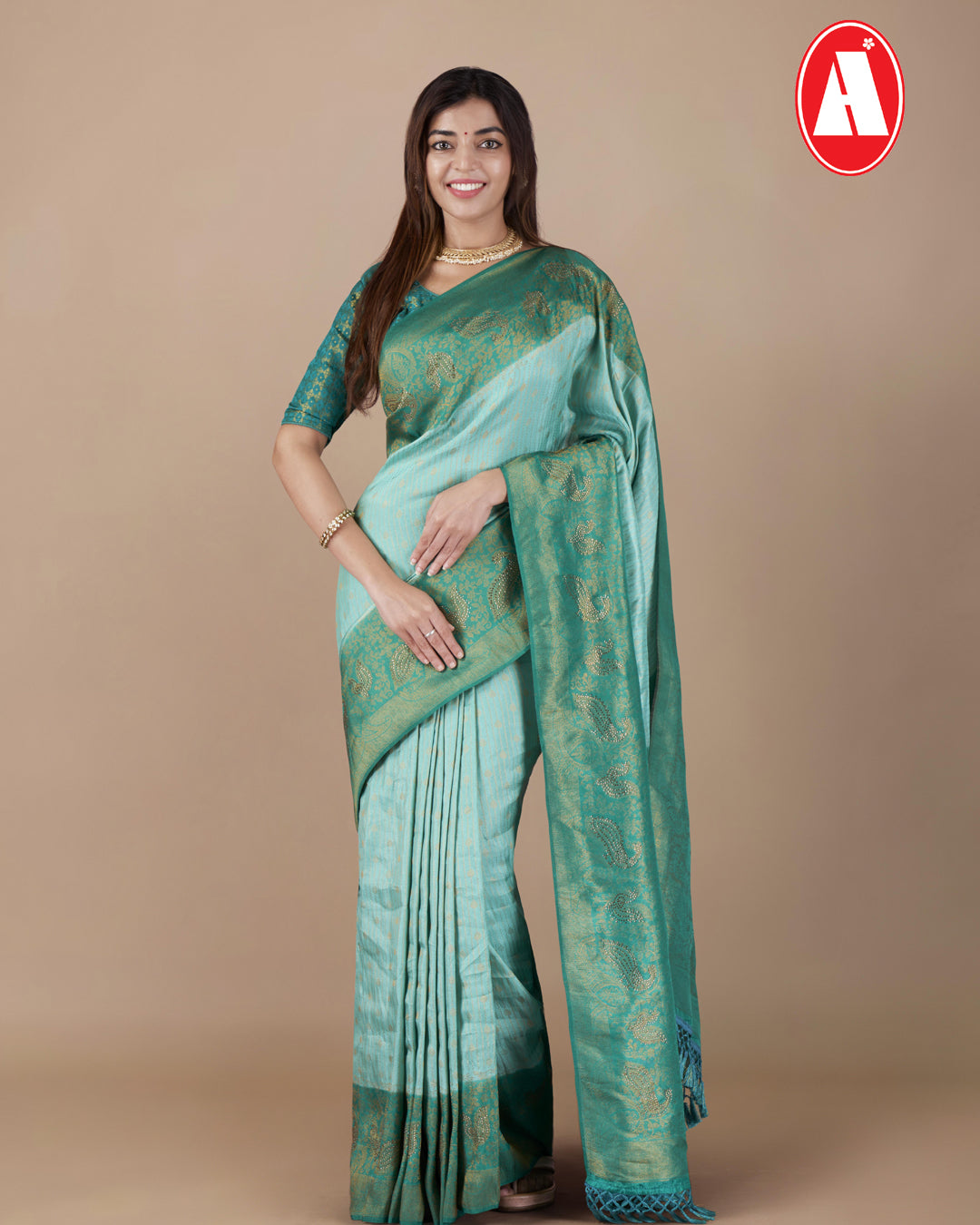 SOFTY SILK COPPER JARI BUTTA RICH PALLU