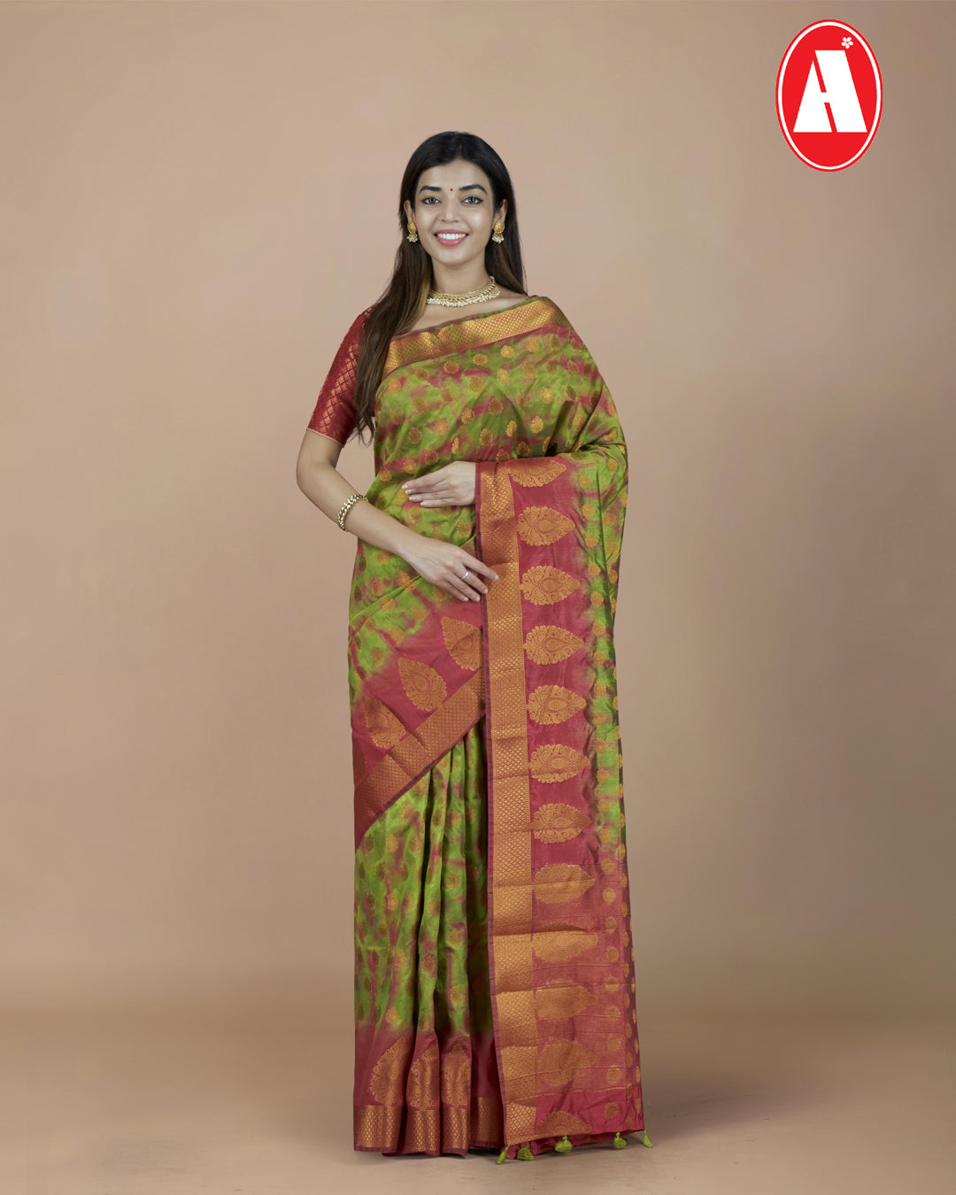 RAW SILK COPPER JARI BUTTA CONTRAST RICH PALLU