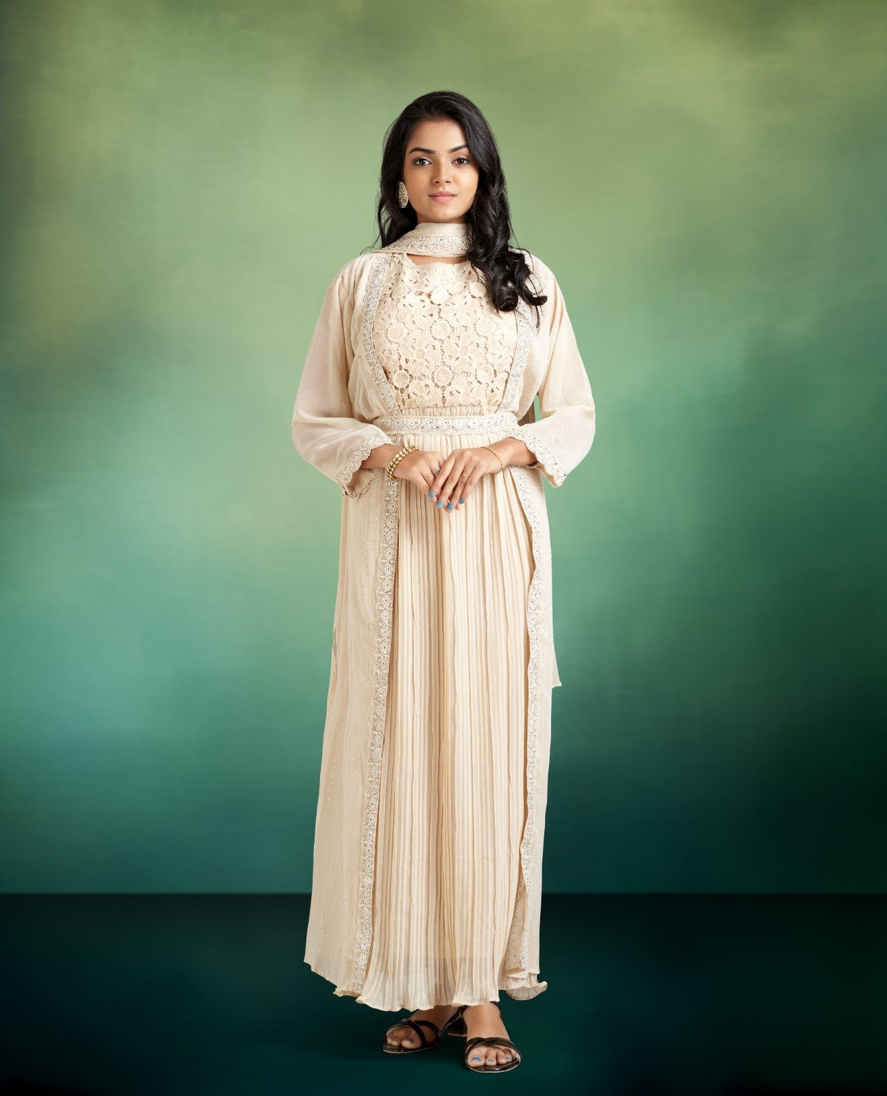 Gold Color Full Maxi with Coat Design Attached with Work Hip Belt