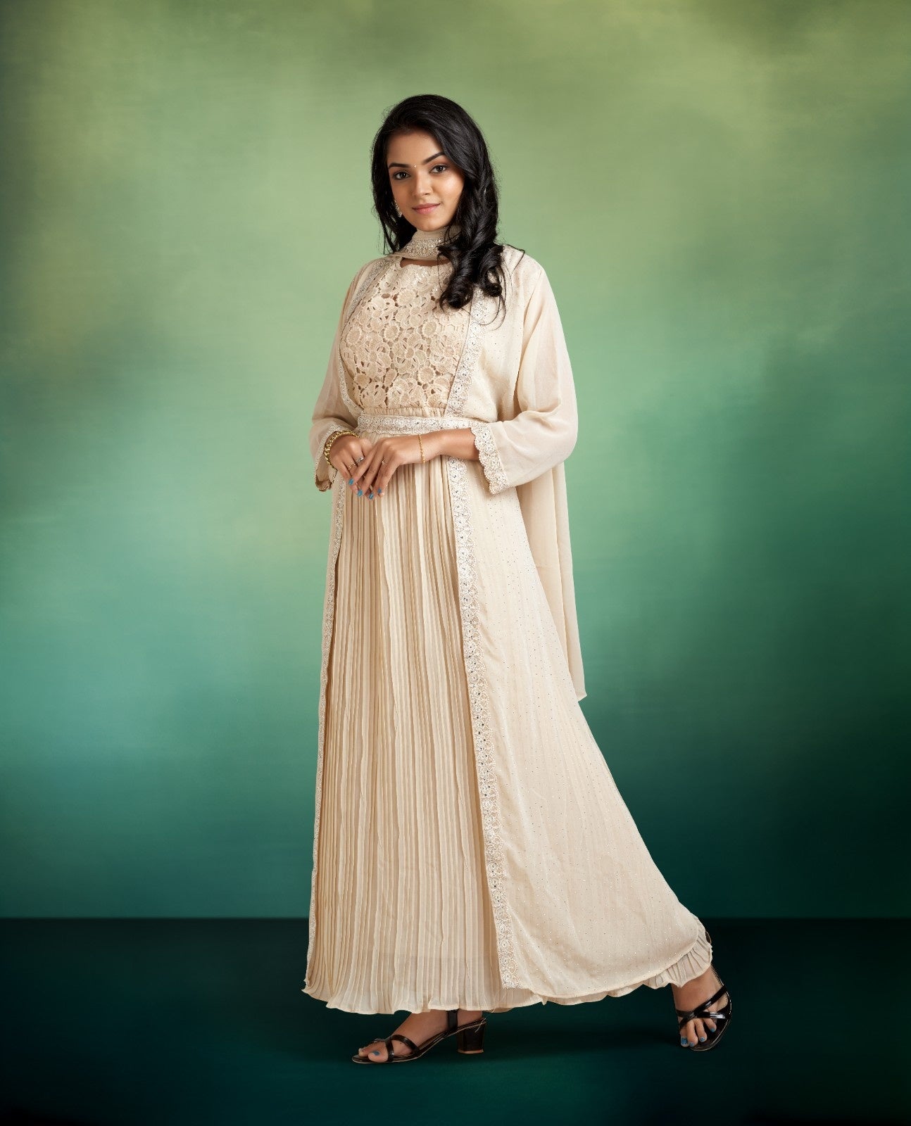 Gold Color Full Maxi with Coat Design Attached with Work Hip Belt