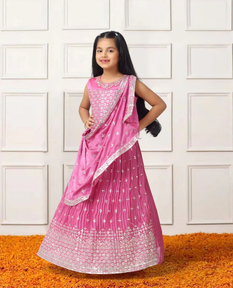 Rose Net Sequinse Work Semi Stitched Lehenga