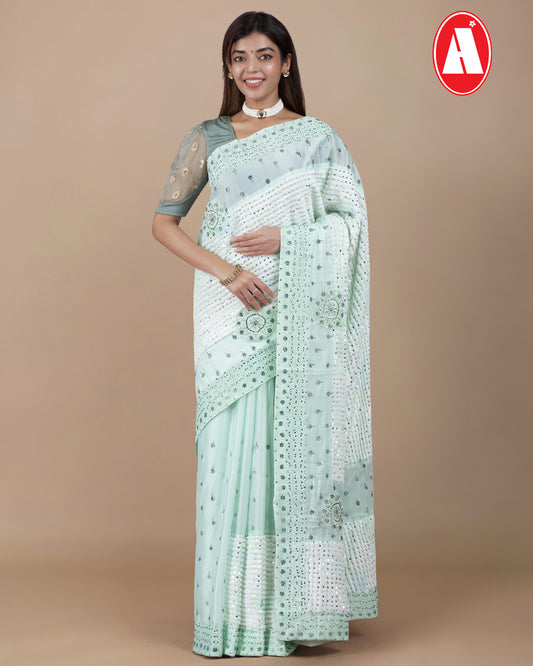 DESIGNER CUT PACH WORK  CHEMICAL LASS STON SAREE