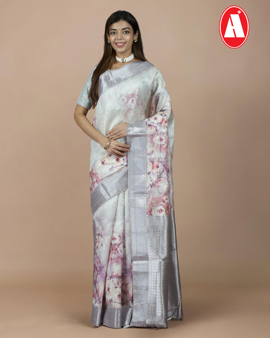 SOFTY SILK JARI PUTTA DIGITAL PRINT  RICH PALLU