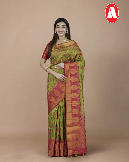 RAW SILK COPPER JARI BUTTA CONTRAST RICH PALLU