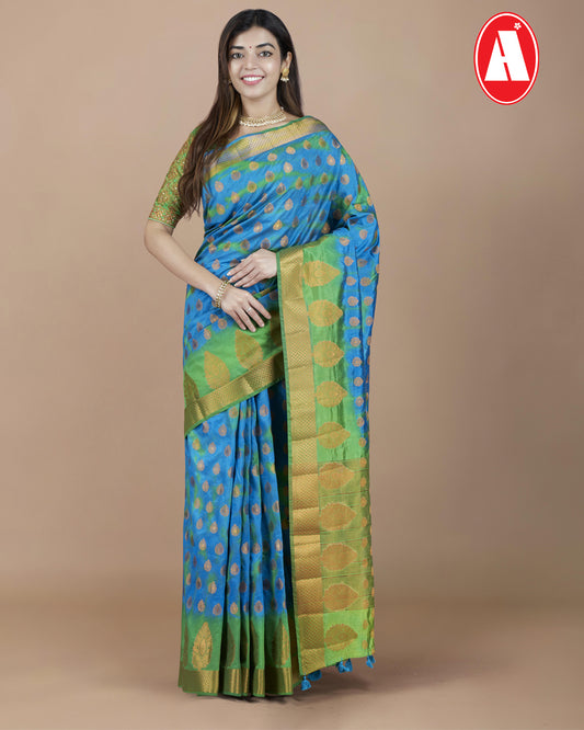 RAW SILK COPPER JARI BUTTA CONTRAST RICH PALLU