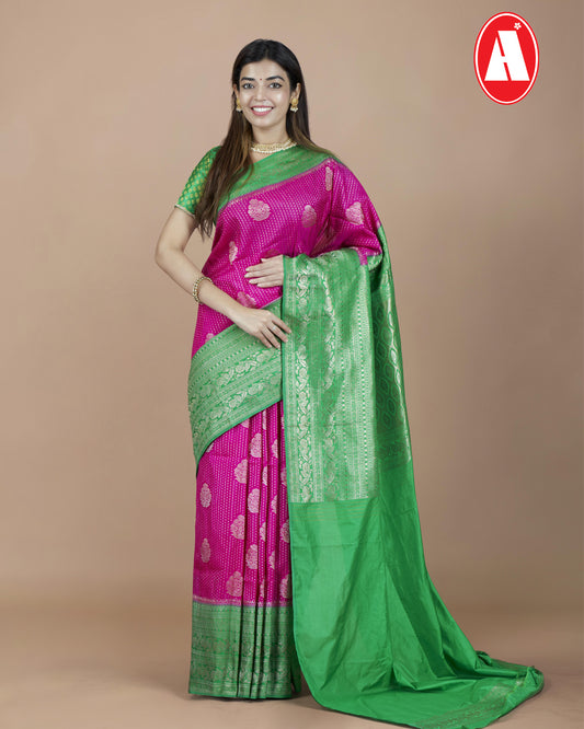 SOFTY SILK COPPER JARI BUTTA  CONTRAST RICH PALLU