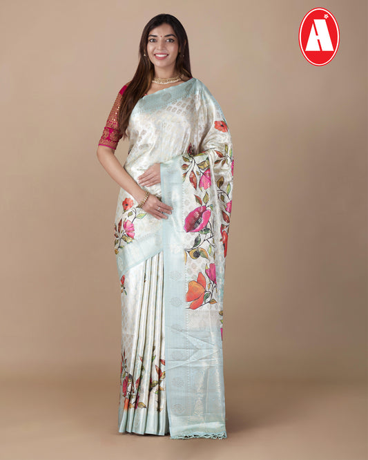 SOFTY SILK JARI PUTTA DIGITAL PRINT  RICH PALLU