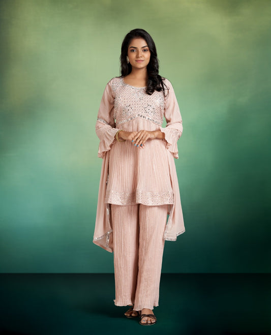 Light Peach Color Sarara Chudi with Neck Design