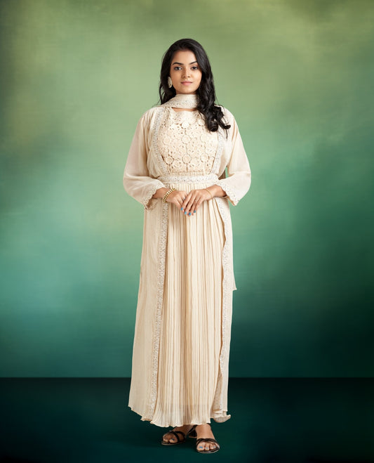 Gold Color Full Maxi with Coat Design Attached with Work Hip Belt