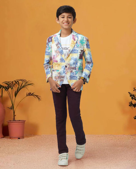 Blue Knitted Blazer For Festival Parties