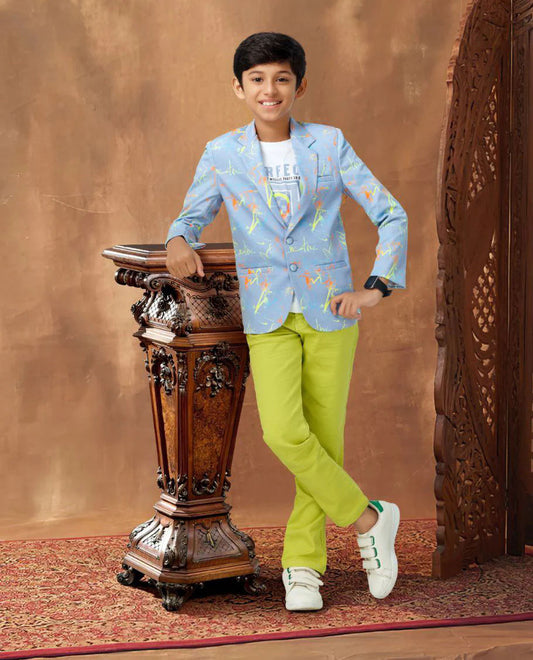 Boys Party(Festive) Blazer Jeans (Light Green)