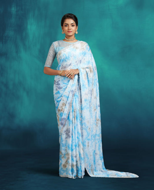 WHITE BASE SHIFFON SAREE WITH DYING DESIGN