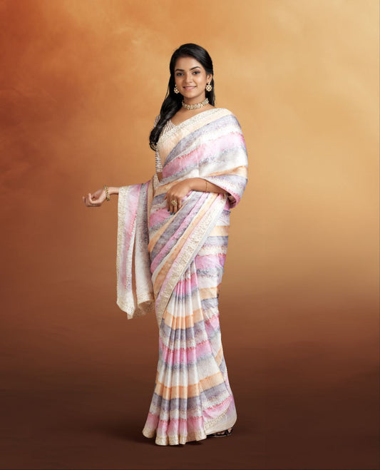 Multi Color Shiffon Saree with Stonework